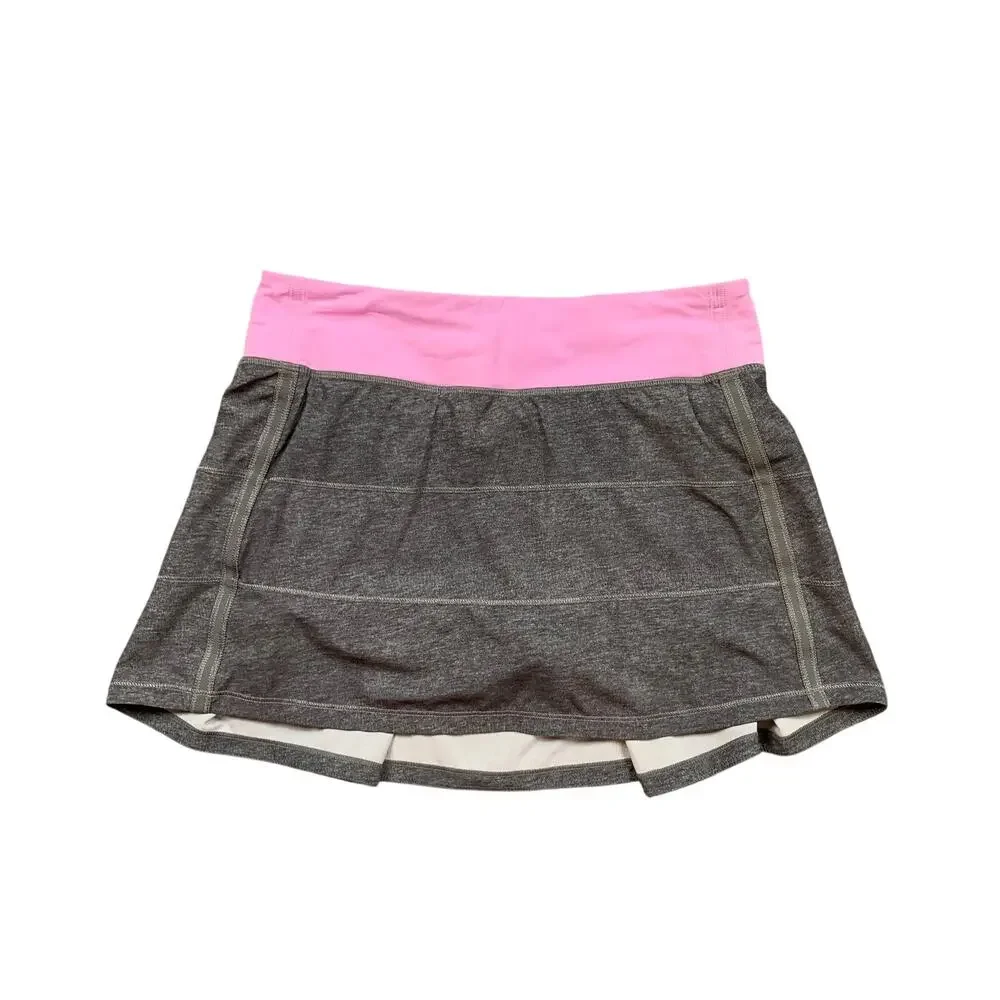 Lululemon Skort Womens 6 Light Pink Gray Pleated Pace Rival Pull On Zip Pocket